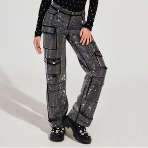 AMMO BONNE SOIREE RHINESTONE CARGO PANTS AKIRA IN BLACK MEDIUM